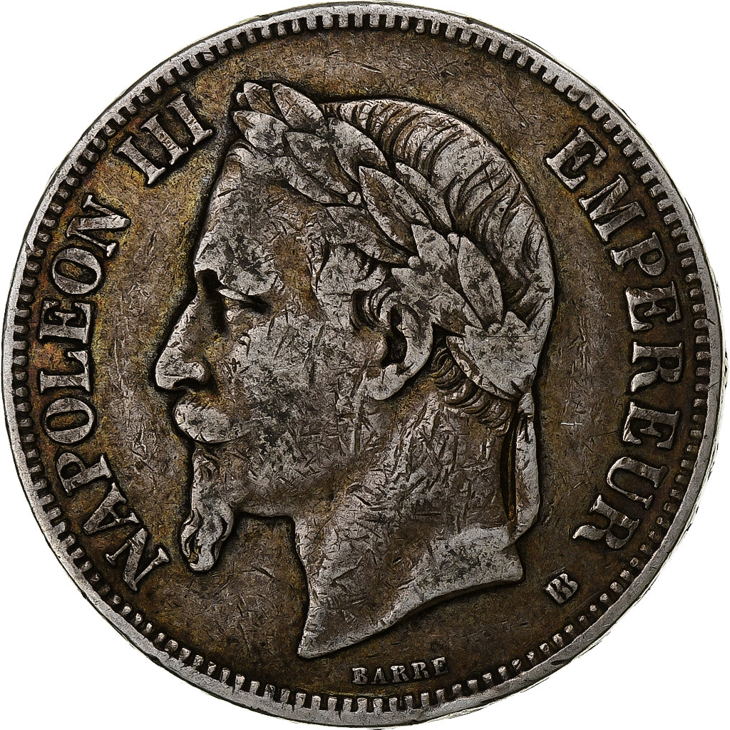 France 5 Francs Napol on III 1869 Strasbourg Silver VF 30 35 france-5-francs-napol-on-iii-1869-strasbourg-silver-vf-30-35