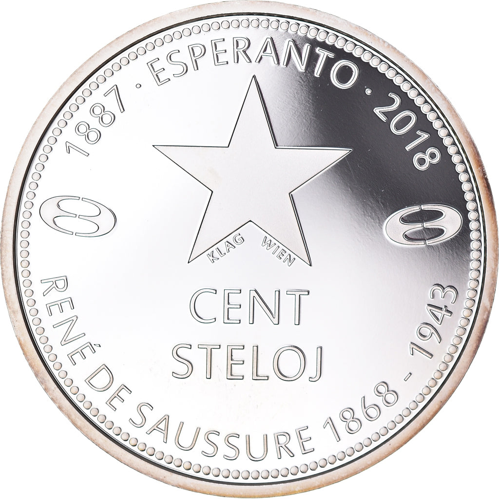 Coin Austria René de Saussure esperanto 100 steloj 2018 Vienna –  Numiscorner.com, image size:1024x1024