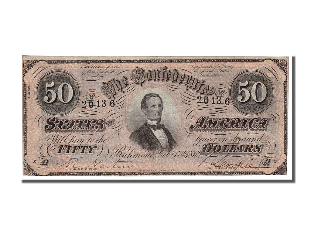 Billet Confederate States of America 50 Dollars 1864 1864-02-17 TTB –  Numiscorner.com, image size:1024x768