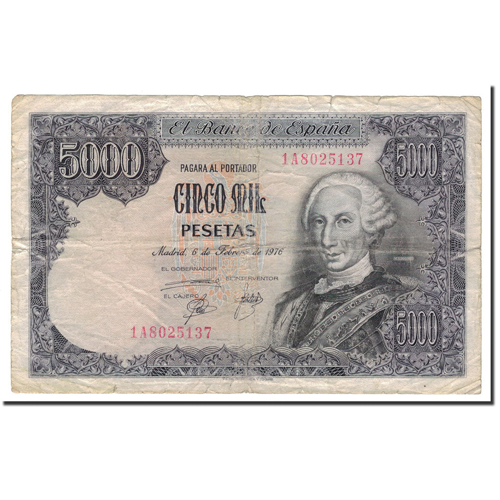 Billet Espagnol 5000 Pesetas De 1976 - Collection Années 70, Billet Vintage D'Espagne