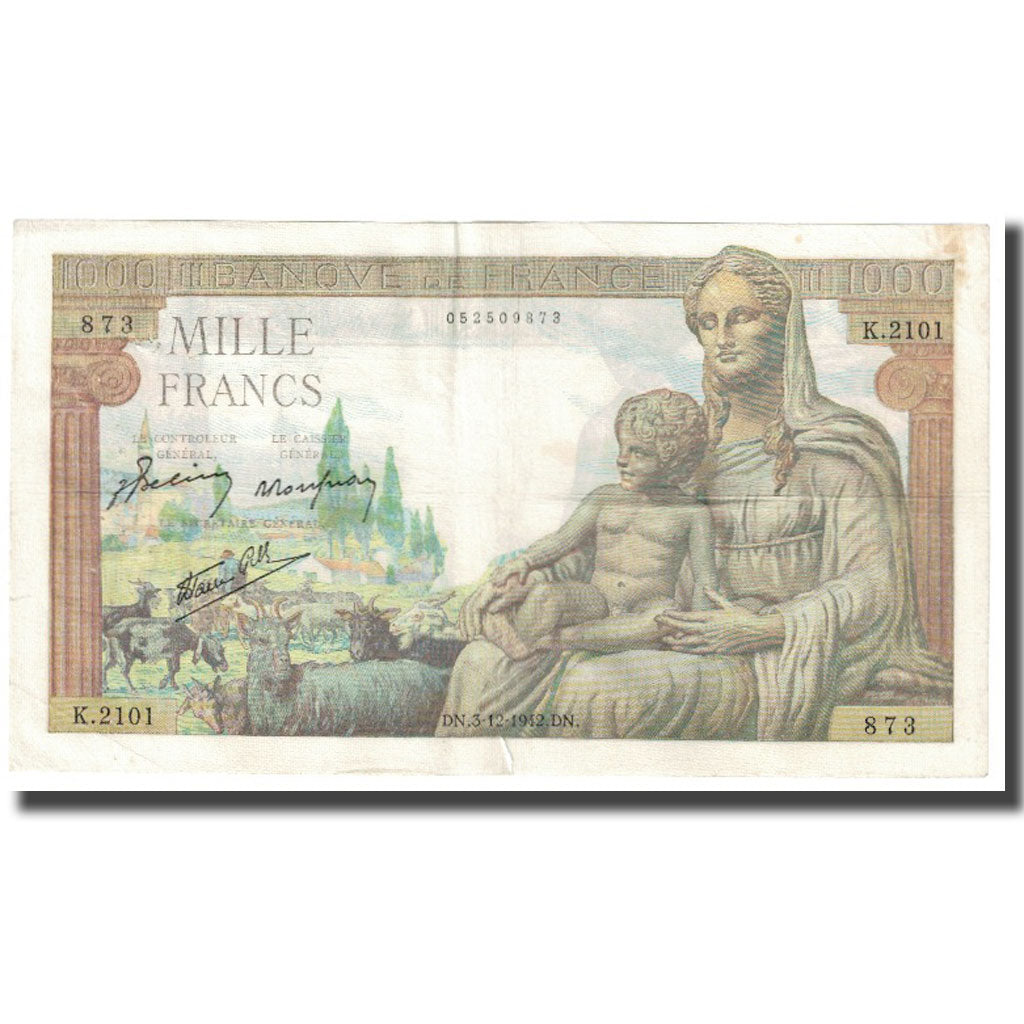France Billet de 1000 Francs Déesse Déméter 20/06/1942 L.762 Ref : F.40