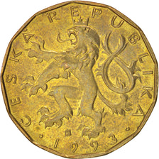 Coin, Czech Republic, 20 Korun, 1993, AU(55-58), Brass plated steel, KM:5