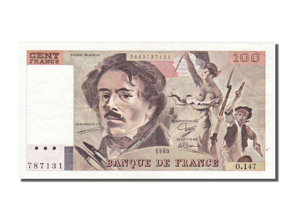 Banknote, France, 100 Francs, 100 F 1978-1995 ''Delacroix'', 1989, AU(55-58)
