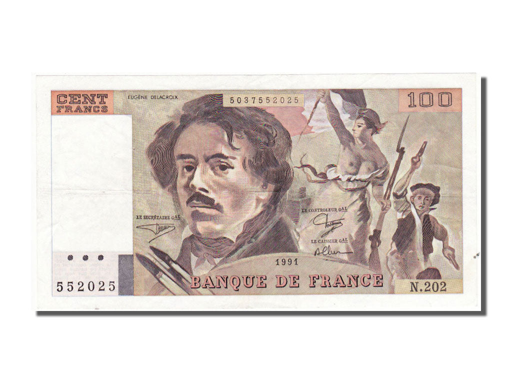 Banknote, France, 100 Francs, 100 F 1978-1995 ''Delacroix'', 1991, AU(55-58)