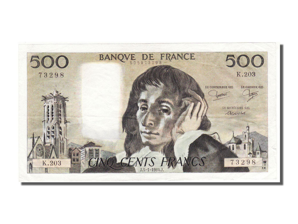 Banknote, France, 500 Francs, 500 F 1968-1993 ''Pascal'', 1984, 1984-01-05