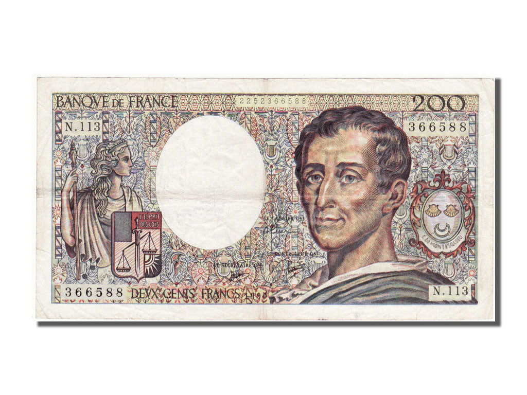 Geldschein, Frankreich, 200 Francs, 200 F 1981-1994 ''Montesquieu'', 1990, SS+