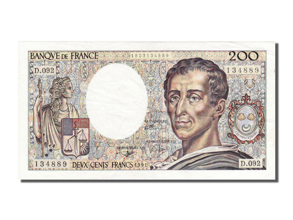 Banknote, France, 200 Francs, 200 F 1981-1994 ''Montesquieu'', 1991, AU(55-58)