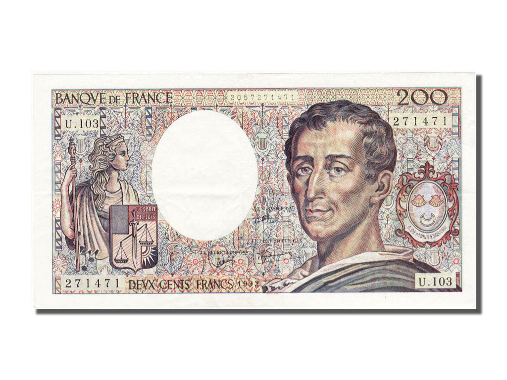 Banknote, France, 200 Francs, 200 F 1981-1994 ''Montesquieu'', 1992, AU(55-58)