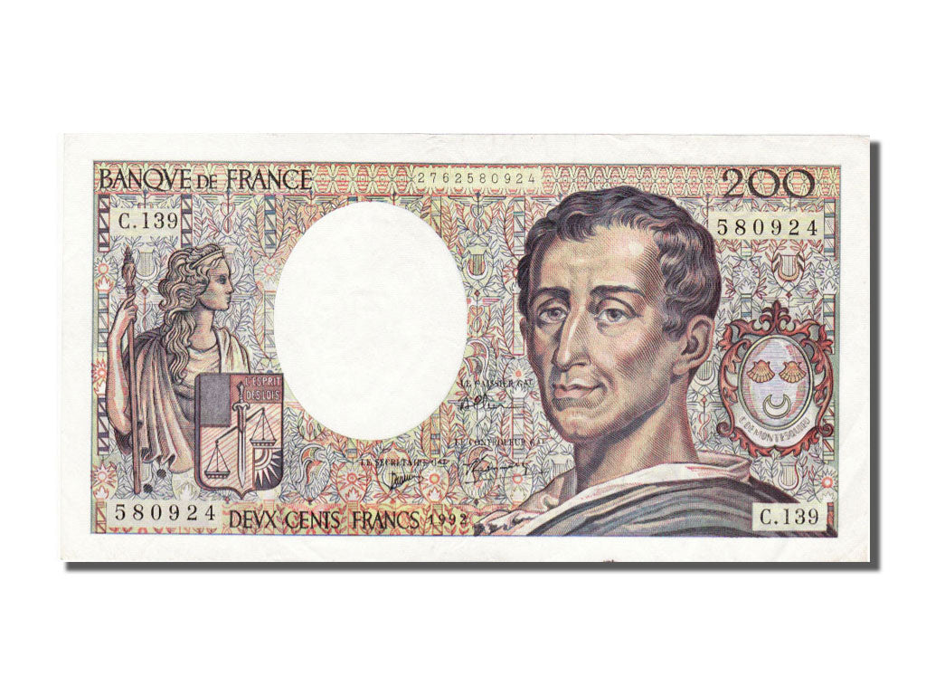 Banknote, France, 200 Francs, 200 F 1981-1994 ''Montesquieu'', 1992, UNC(60-62)