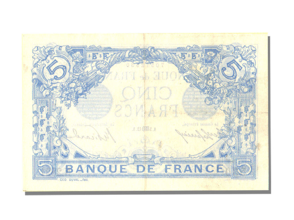 France, 5 Francs, 5 F 1912-1917 ''Bleu'', 1913, KM #70, 1913-08-05, UNC(60-62),.