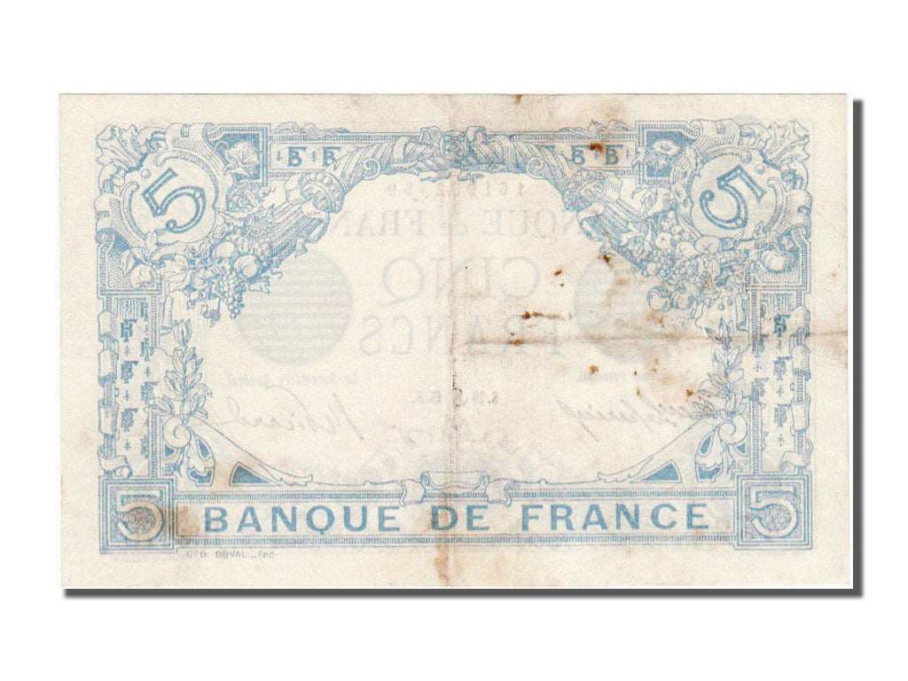 Banknote, France, 5 Francs, 5 F 1912-1917 ''Bleu'', 1915, 1915-06-29, EF(40-45)