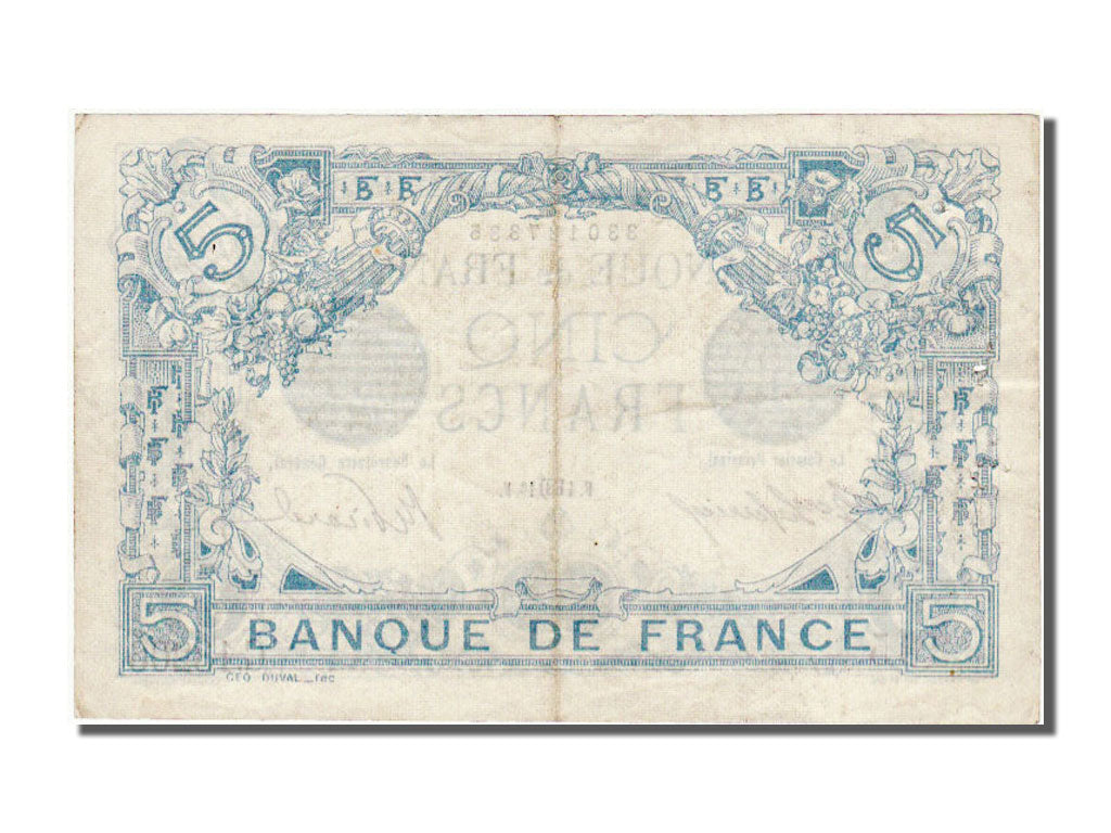 Banknot, Francja, 5 Francs, Bleu, 1916, 1916-08-04, AU(50-53), Fayette:2.42