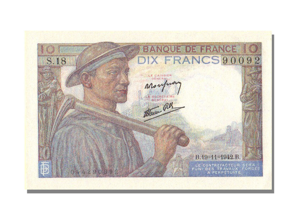 France, 10 Francs, 10 F 1941-1949 ''Mineur'', 1942, KM #99e, 1942-11-19,...