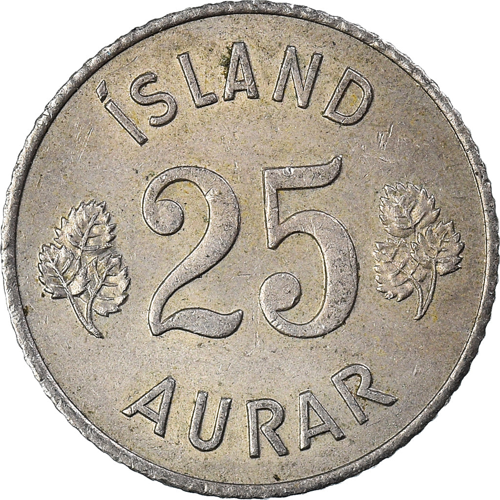 Munten, IJsland, 25 Aurar, 1966