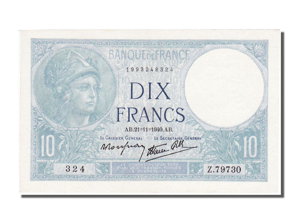 Banknote, France, 10 Francs, 10 F 1916-1942 ''Minerve'', 1940, 1940-11-21