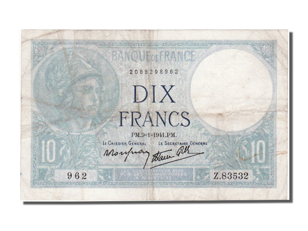 Banknote, France, 10 Francs, 10 F 1916-1942 ''Minerve'', 1941, 1941-01-09