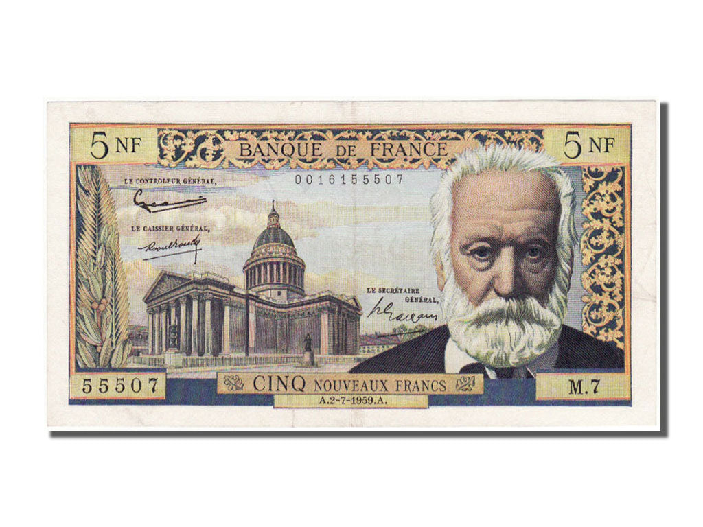 Billete, Francia, 5 Nouveaux Francs, 5 NF 1959-1965 ''Victor Hugo'', 1959