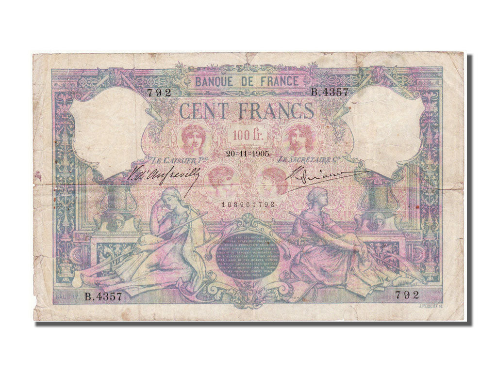 Banknote, France, 100 Francs, 100 F 1888-1909 ''Bleu et Rose'', 1905