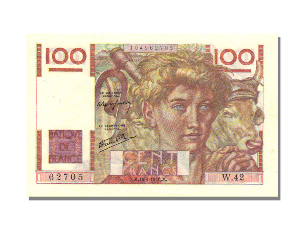 Billet, France, 100 Francs, 100 F 1945-1954 ''Jeune Paysan'', 1946, 1946-04-18
