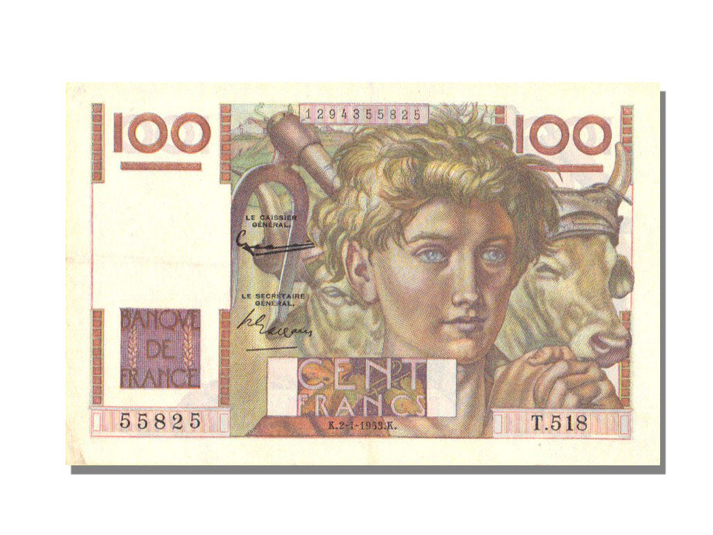 Banknote, France, 100 Francs, 100 F 1945-1954 ''Jeune Paysan'', 1953