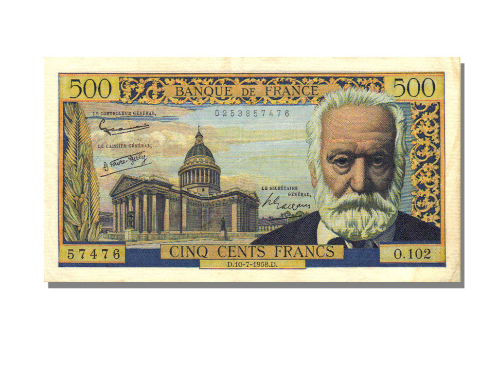 Banknote, France, 500 Francs, 500 F 1954-1958 ''Victor Hugo'', 1958, 1958-07-10