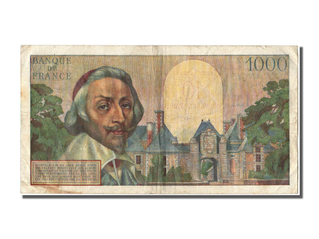 Banknote, France, 10 Nouveaux Francs on 1000 Francs, 1955-1959 Overprinted with