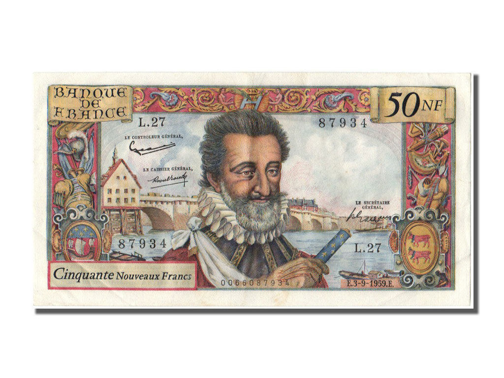 Banknot, Francja, 50 Nouveaux Francs, Henri IV, 1959, 1959-09-03, UNC(60-62)