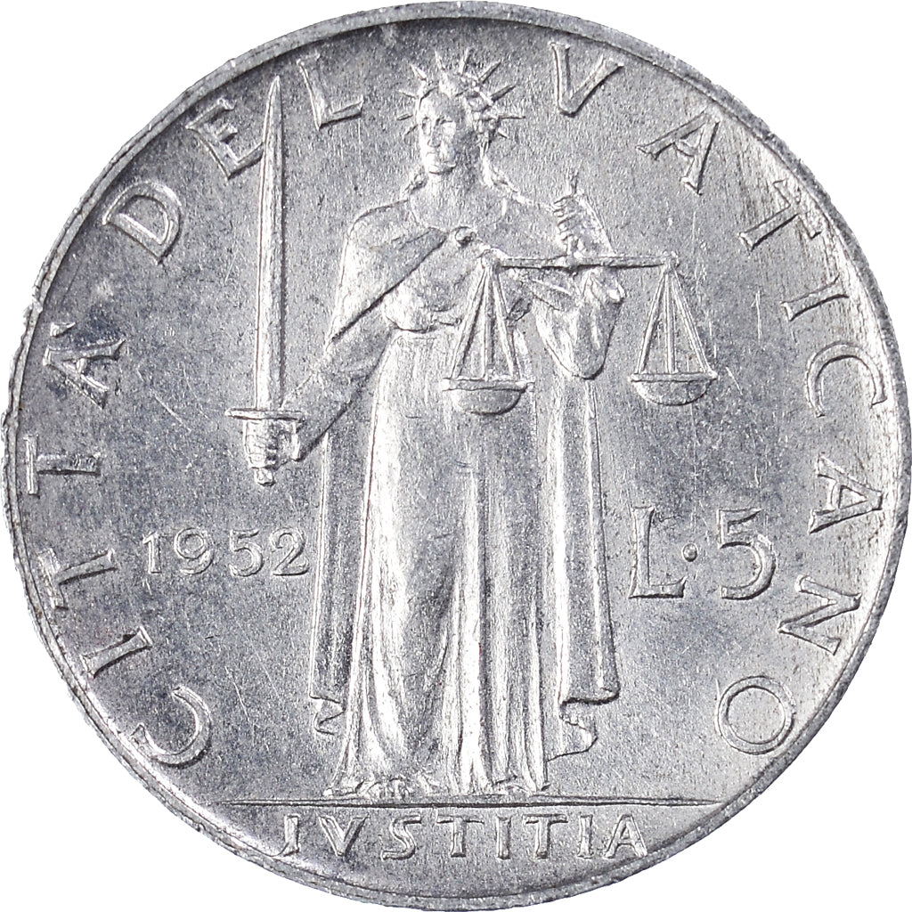 Moneda, CIUDAD DEL VATICANO, 5 Lire, 1952