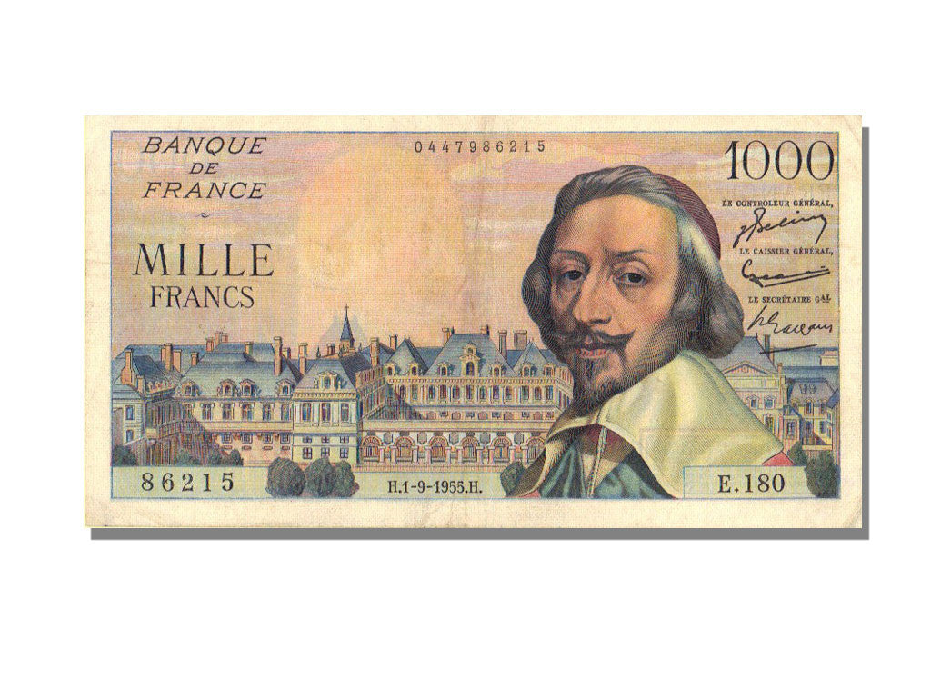 Billete, Francia, 1000 Francs, 1 000 F 1953-1957 ''Richelieu'', 1955