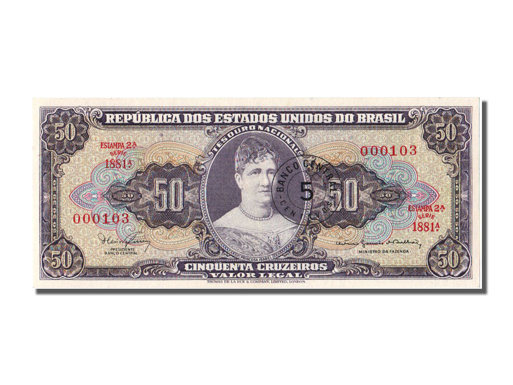 Banknote, Brazil, 5 Centavos on 50 Cruzeiros, 1966, UNC(65-70)