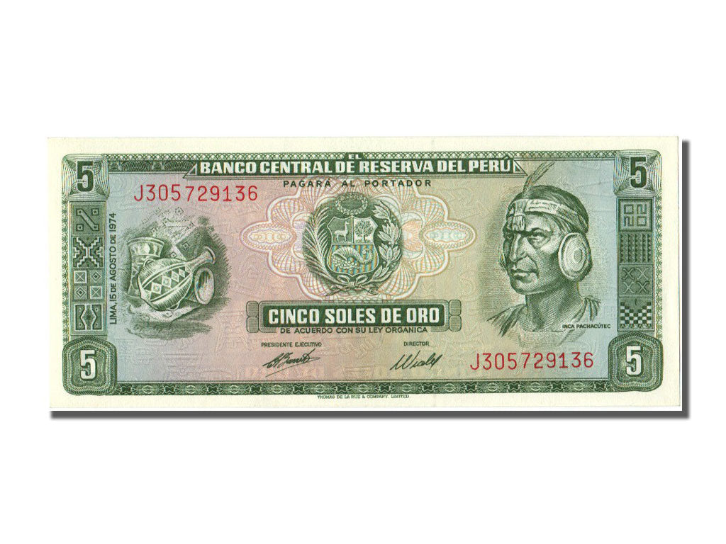 Billete, 5 Soles De Oro, 1974, Perú, 1974-08-15, UNC