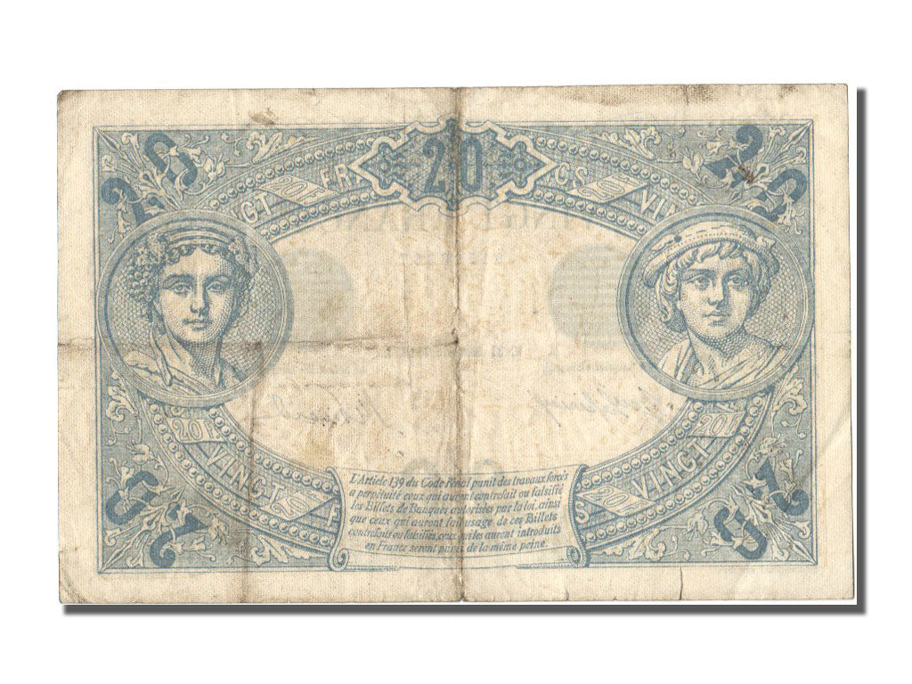 Geldschein, Frankreich, 20 Francs, 20 F 1905-1913 ''Bleu'', 1912, 1912-12-31