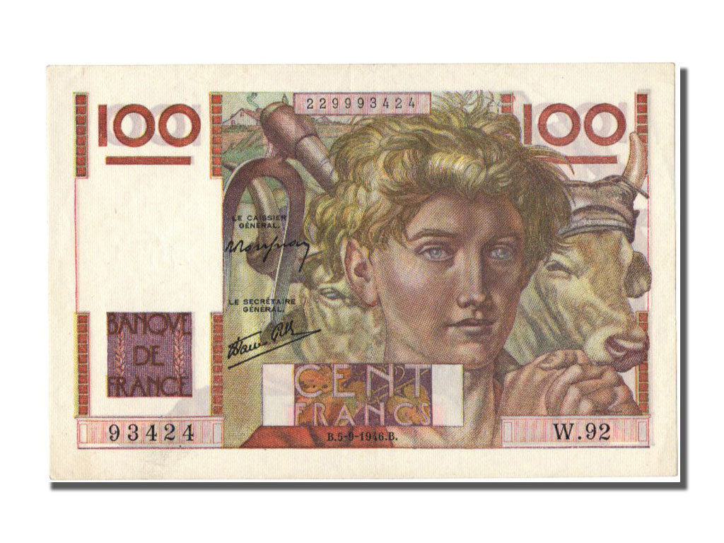 Banknot, Francja, 100 Francs, Jeune Paysan, 1946, 1946-08-05, AU(55-58)