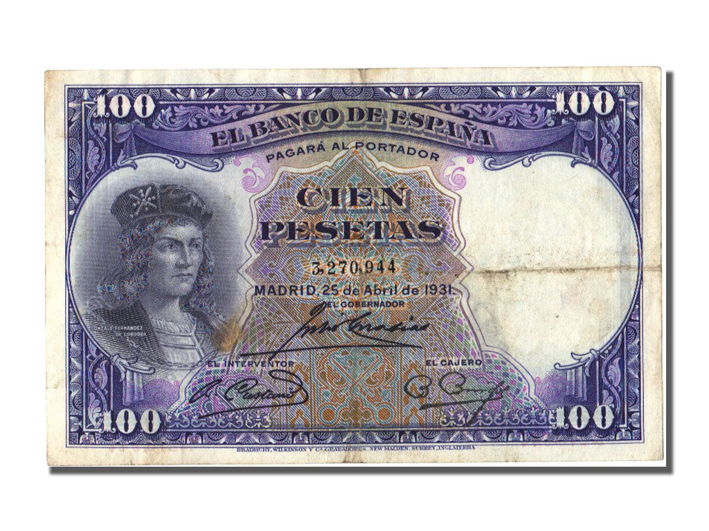 Geldschein, Spanien, 100 Pesetas, 1931, SS
