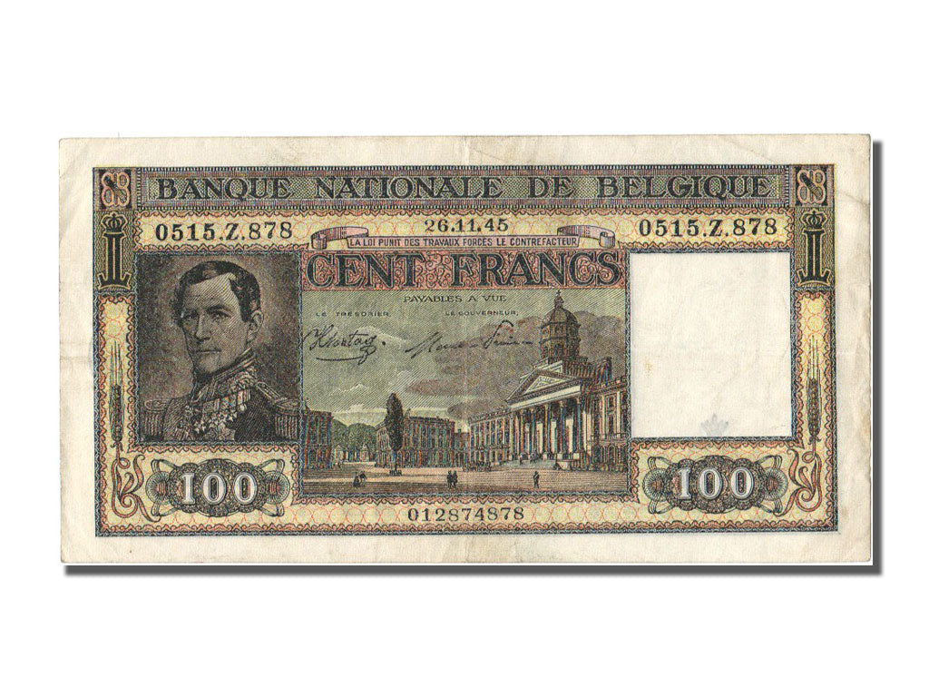 Banknote, Belgium, 100 Francs, 1945, 1945-11-26, EF(40-45)