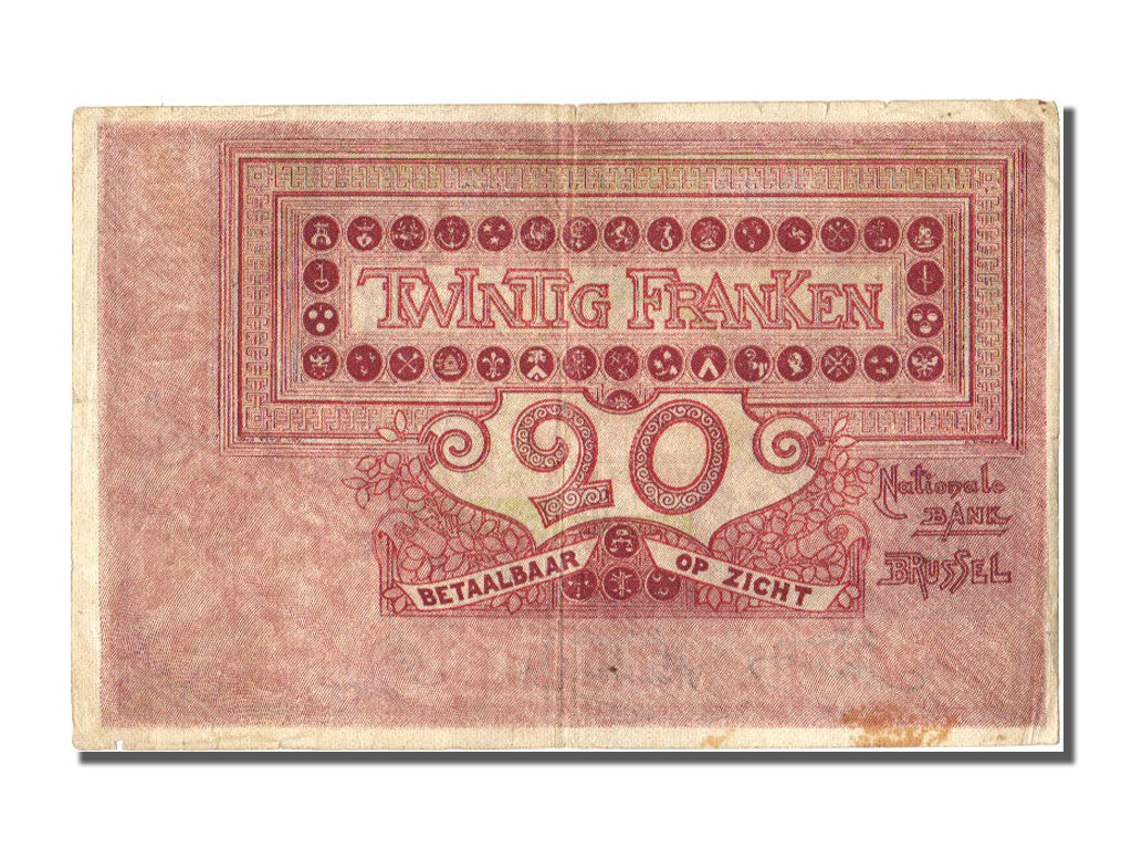 Banknot, Belgia, 20 Francs, 1914, 1914-10-07, EF(40-45)