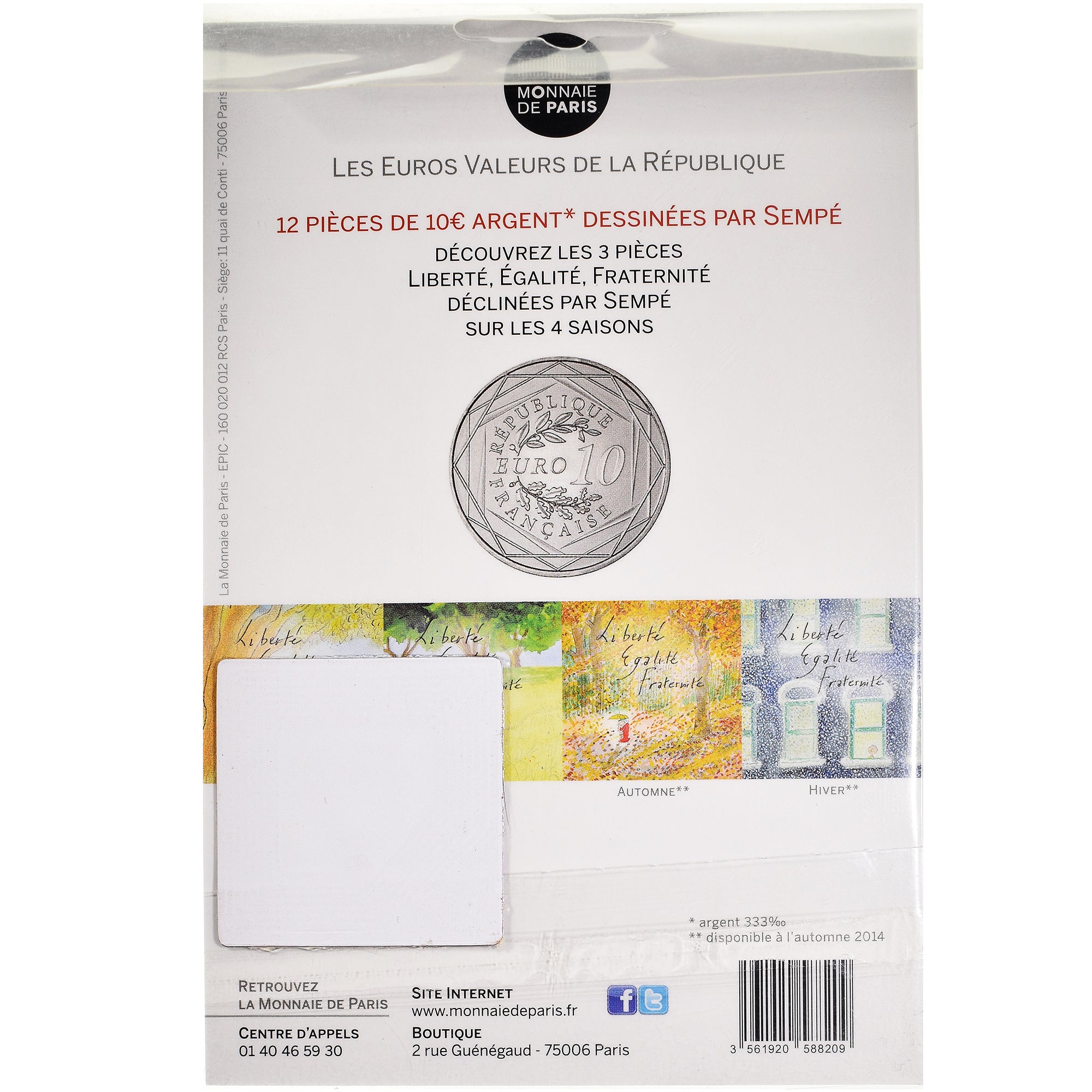 France, Monnaie de Paris, 10 Euro, Fraternité Automne Sempé, 2014, Paris