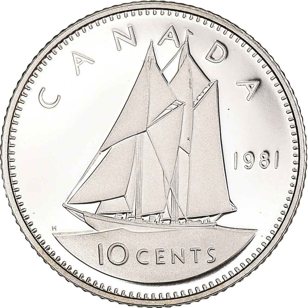 Moneda, Canadá, Elizabeth II, 10 Cents, 1981, Royal Canadian Mint, Ottawa