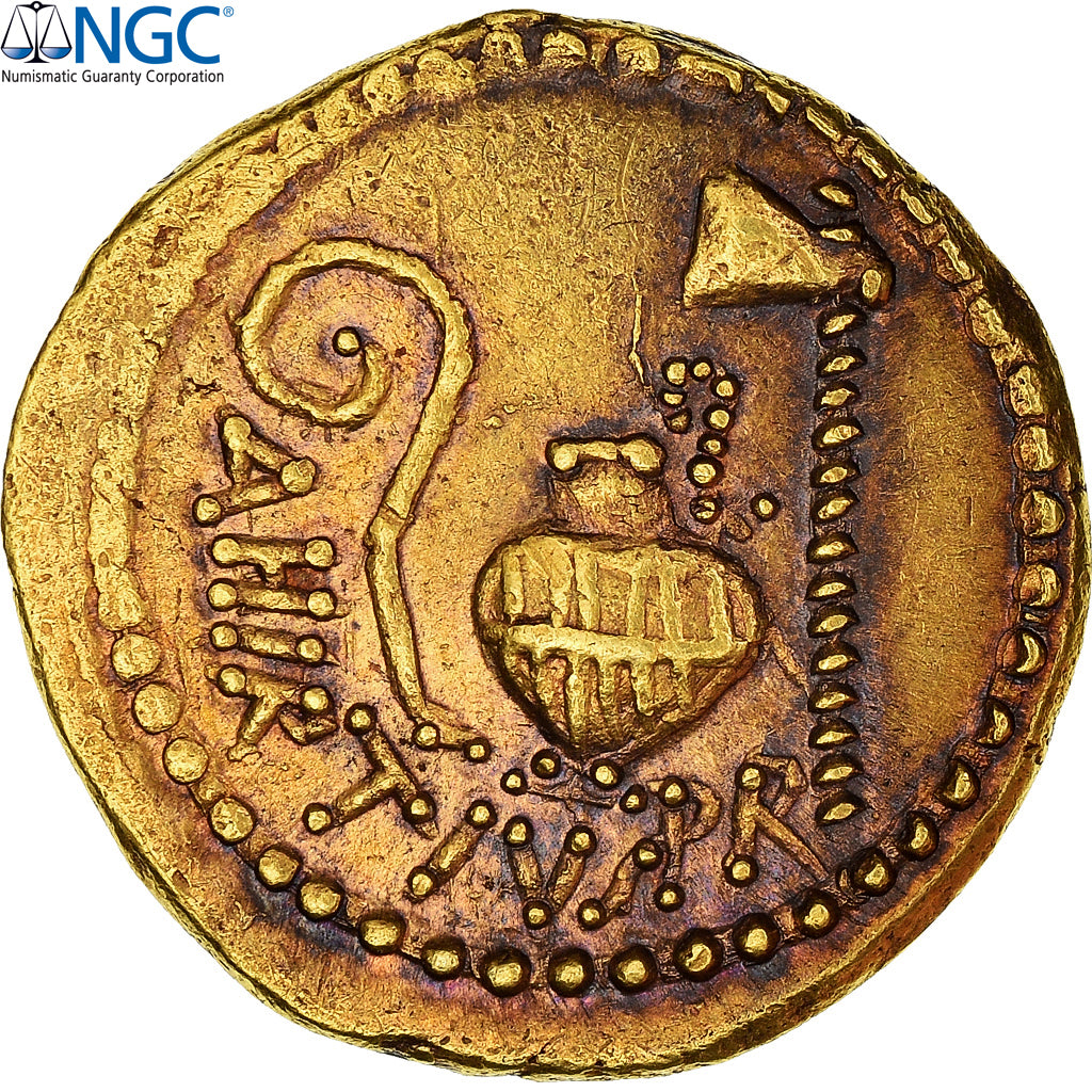 Julius Caesar, Aureus, 46 BC, Rome, Boscoreale Toning, Gold, NGC, Ch XF 5/5-3/5