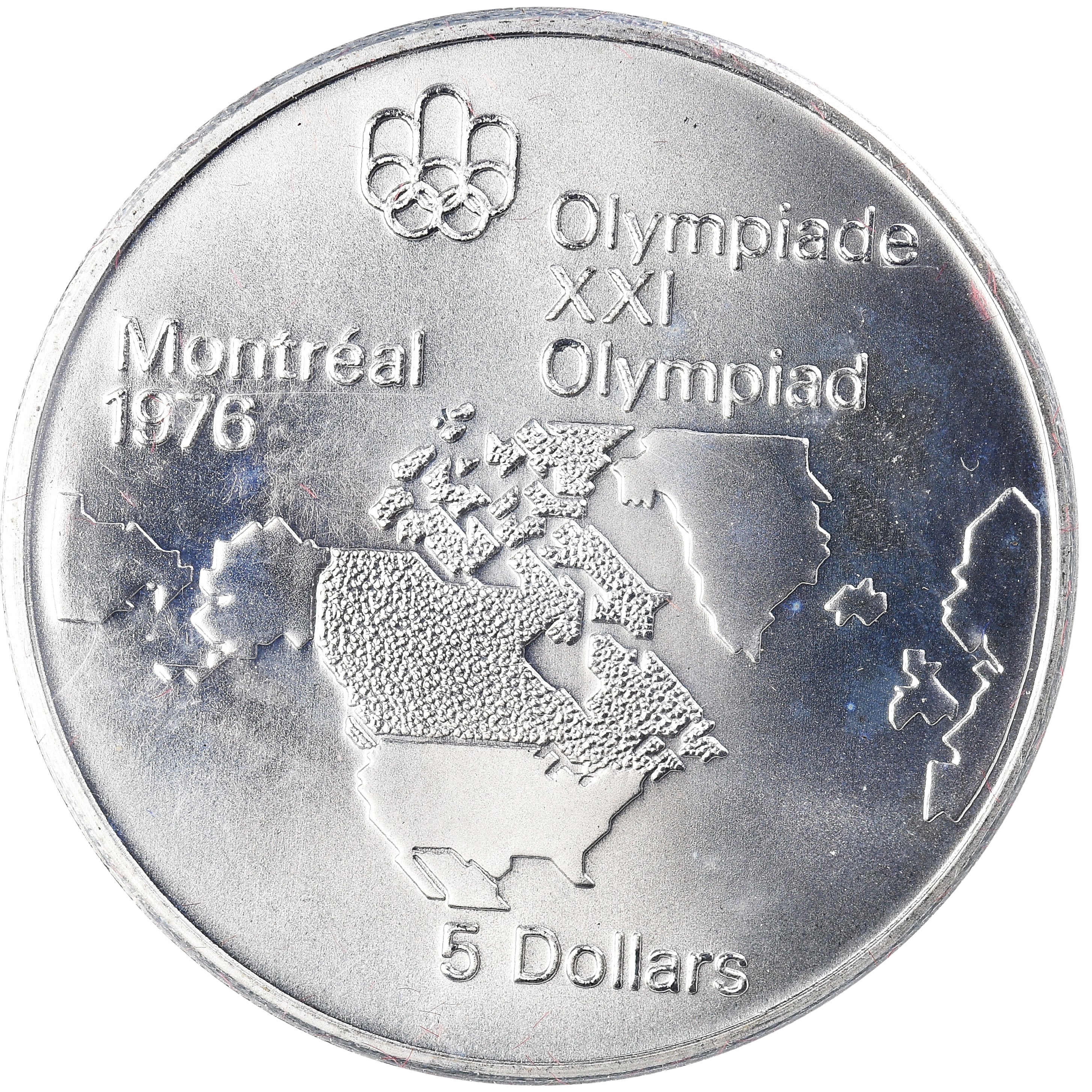 Monnaie, Canada, Elizabeth II, 1976 Olympics - Map of North America, 5 Dollars