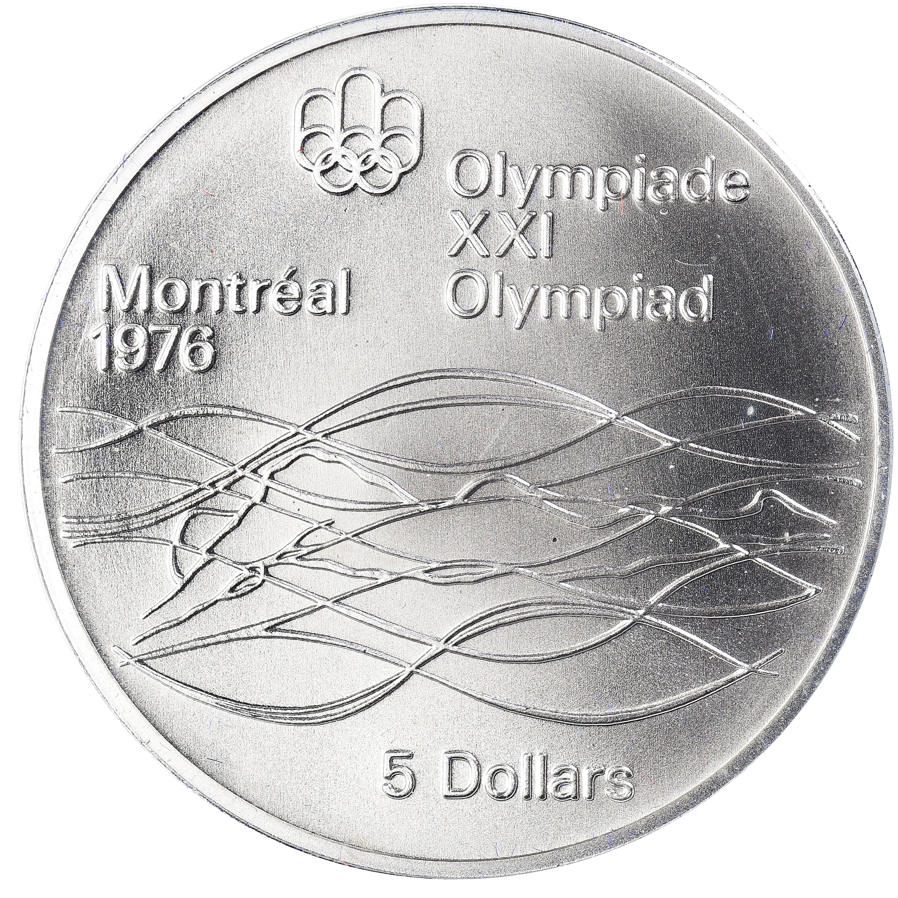 Moneta, Canada, Elizabeth II, 1976 Olympics - Swimming, 5 Dollars, 1975, Royal