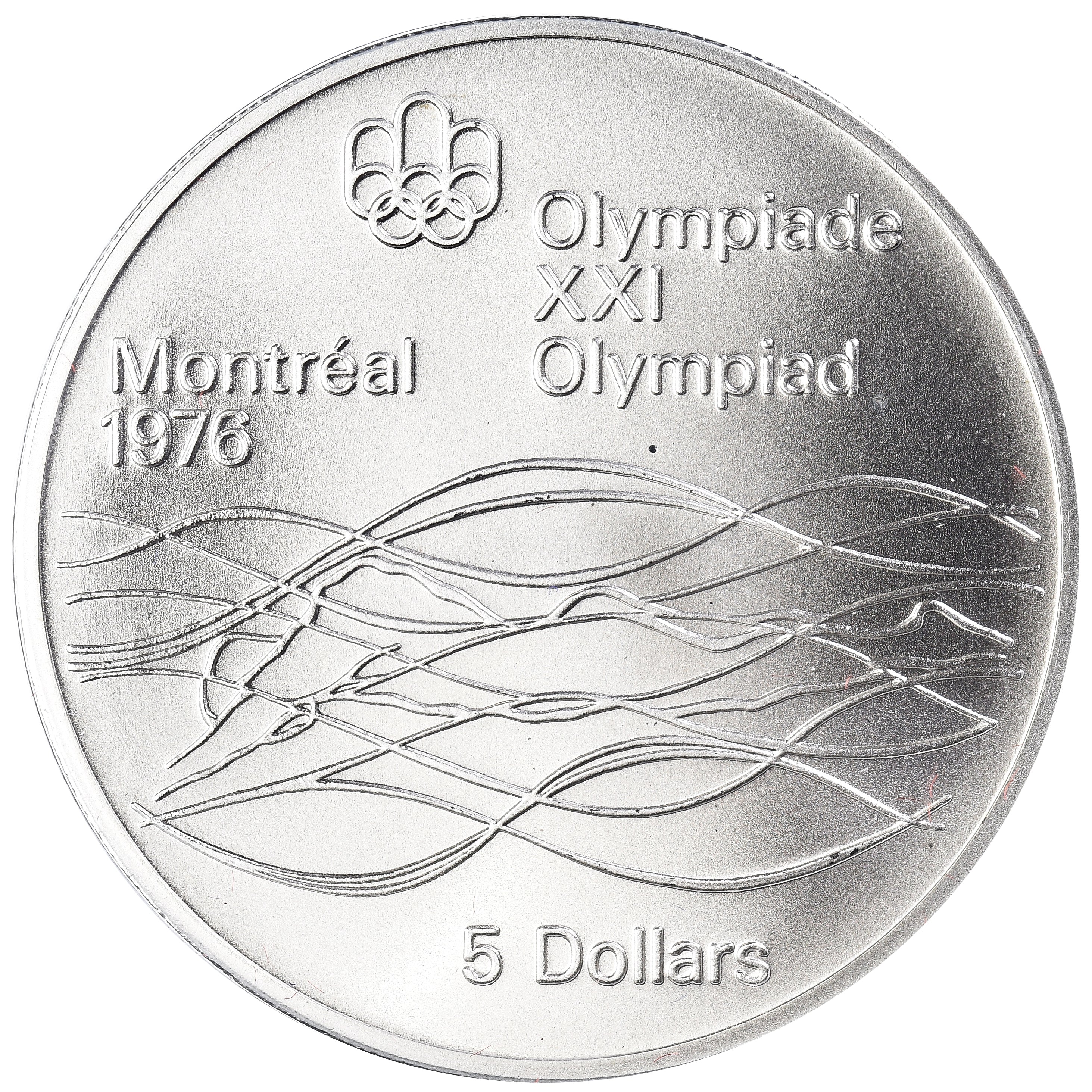 Coin, Canada, Elizabeth II, 1976 Olympics - Swimming, 5 Dollars, 1975, Royal