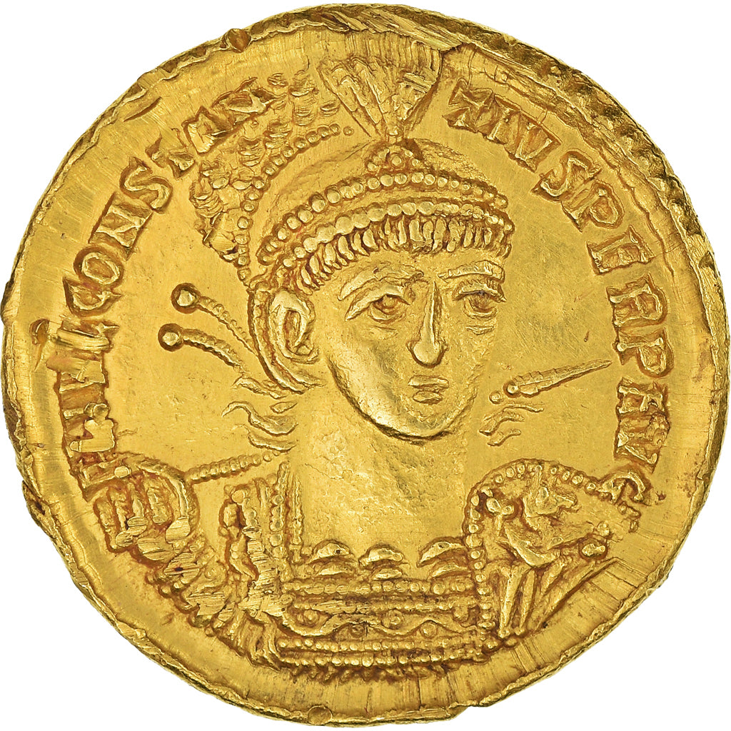 Constantius II, Solidus, 355-360, Arles, Bardzo rzadkie, Złoto, AU(55-58)