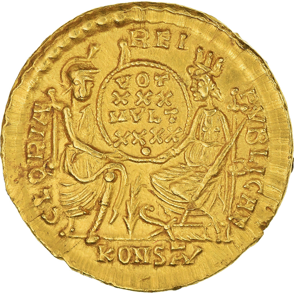 Constantius II, Solidus, 355-360, Arles, Bardzo rzadkie, Złoto, AU(55-58)