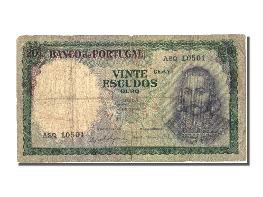 Banknote, Portugal, 20 Escudos, 1960, 1960-07-26, VF(20-25)