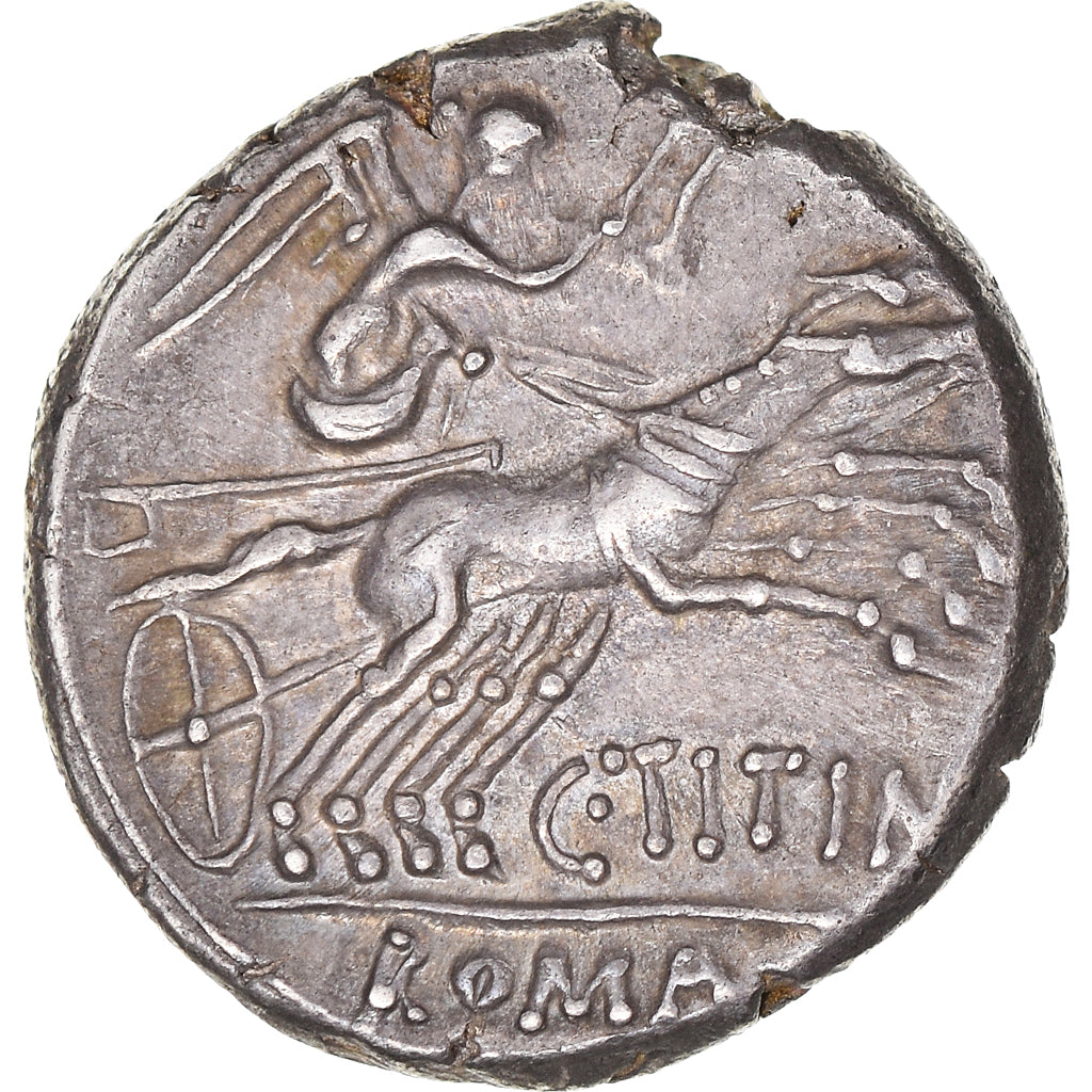 Titinia, Denarius, 141 BC, Rome, Pedigree, Silver, AU(55-58), Crawford:226/1a
