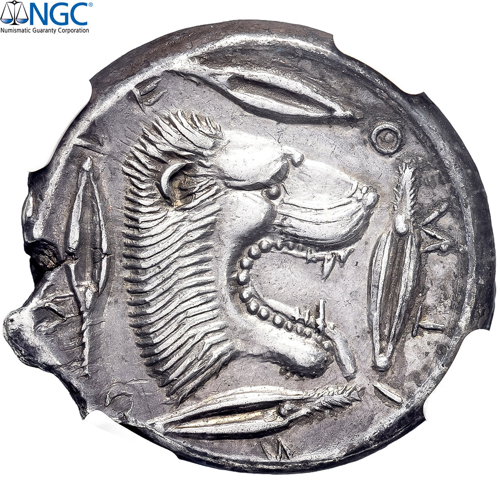 Sicily, Tetradrachm, c. 475-460 BC, Leontini, Pedigree, Silver, NGC, Ch XF