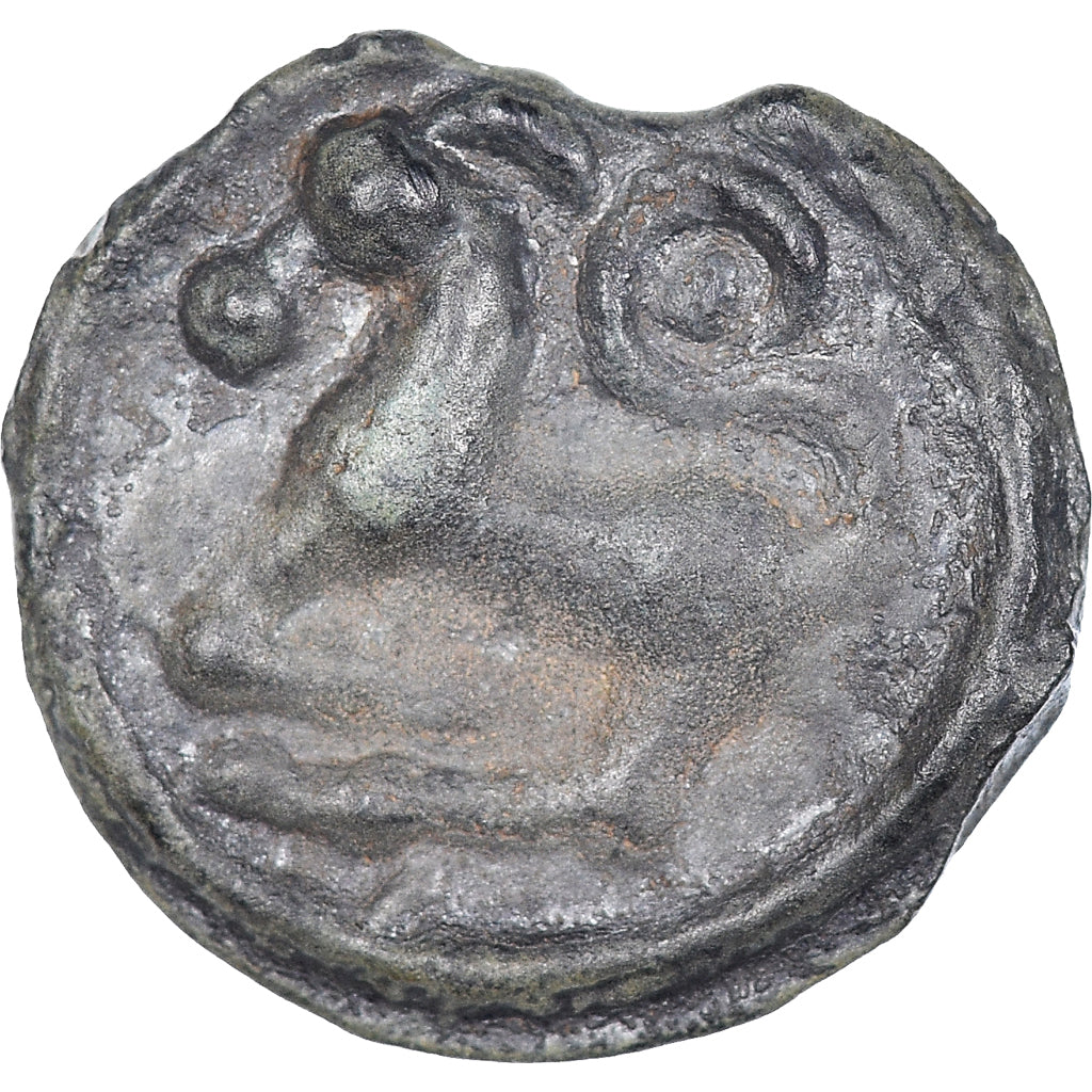 Coin, Sequani, Potin à la grosse tête laurée, Ist century BC, AU(50-53)