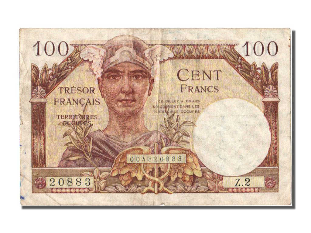 Geldschein, Frankreich, 100 Francs, 1947 French Treasury, 1947, S+, Fayette:VF