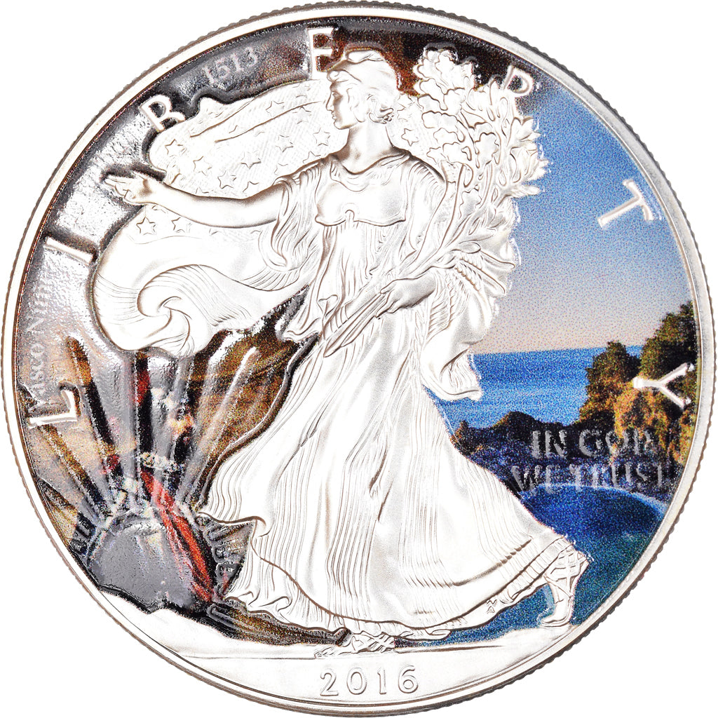 Coin, United States, Silver Eagle, Dollar, 2016, Philadelphia, Colourized